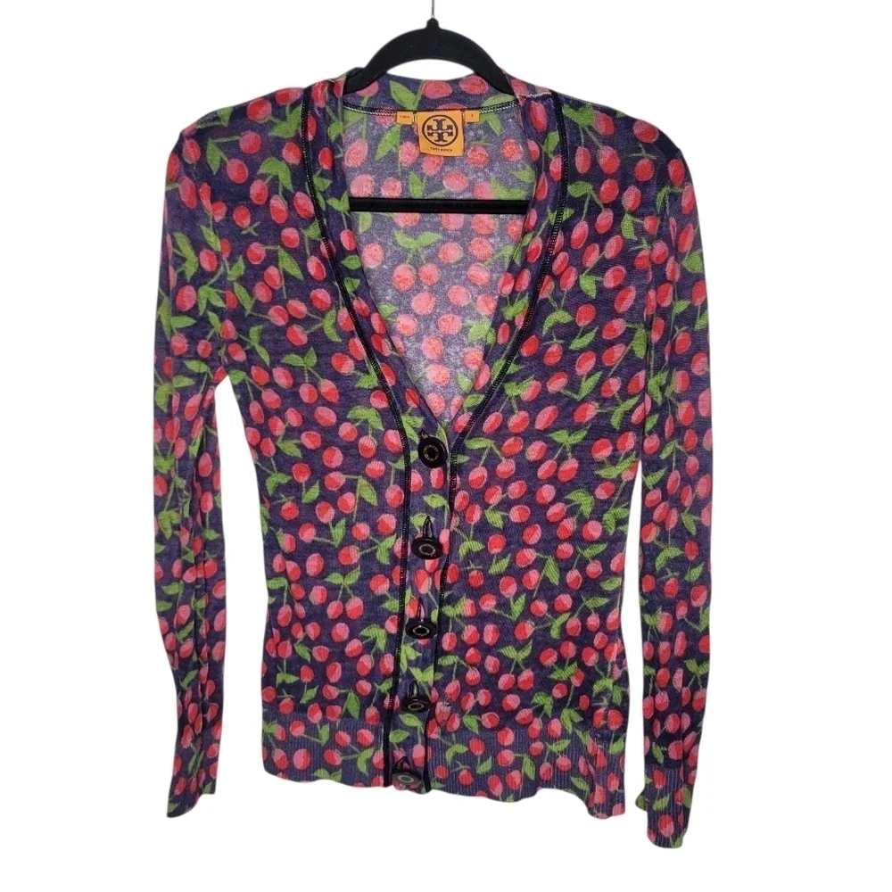 Tory Burch Cherry Button Down Cardigan Top Size Small